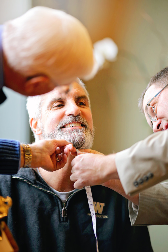 Mayor Scott Korthuis has his beard examined by judges and Lynden Chamber director Gary Vis