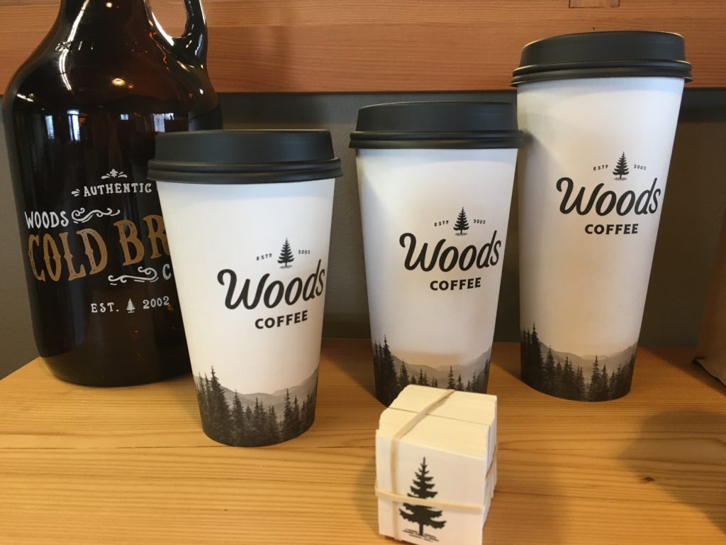Woods Coffee cups with new logo